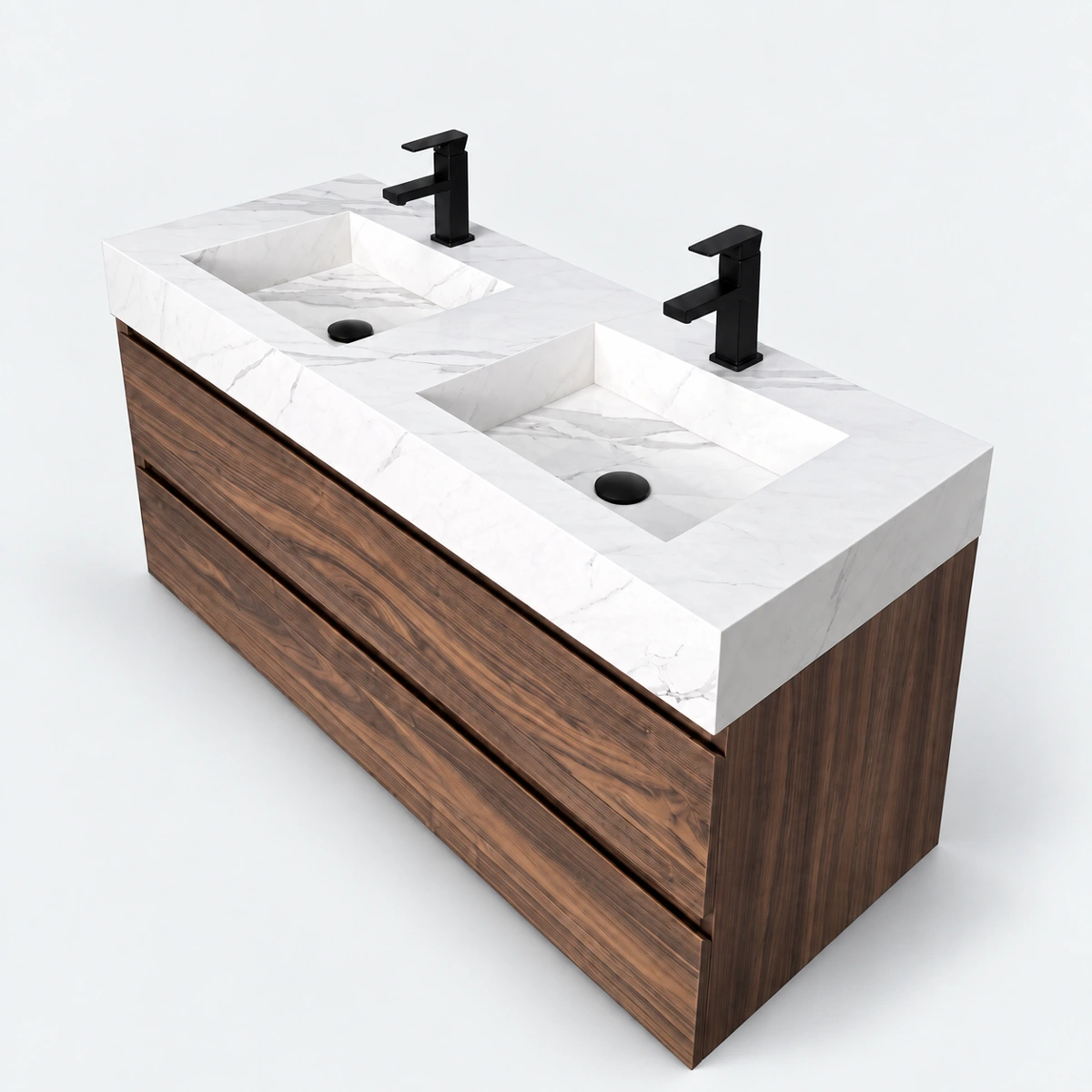 1200mm Sintered Stone Calacatta Basin & Walnut Cabinet