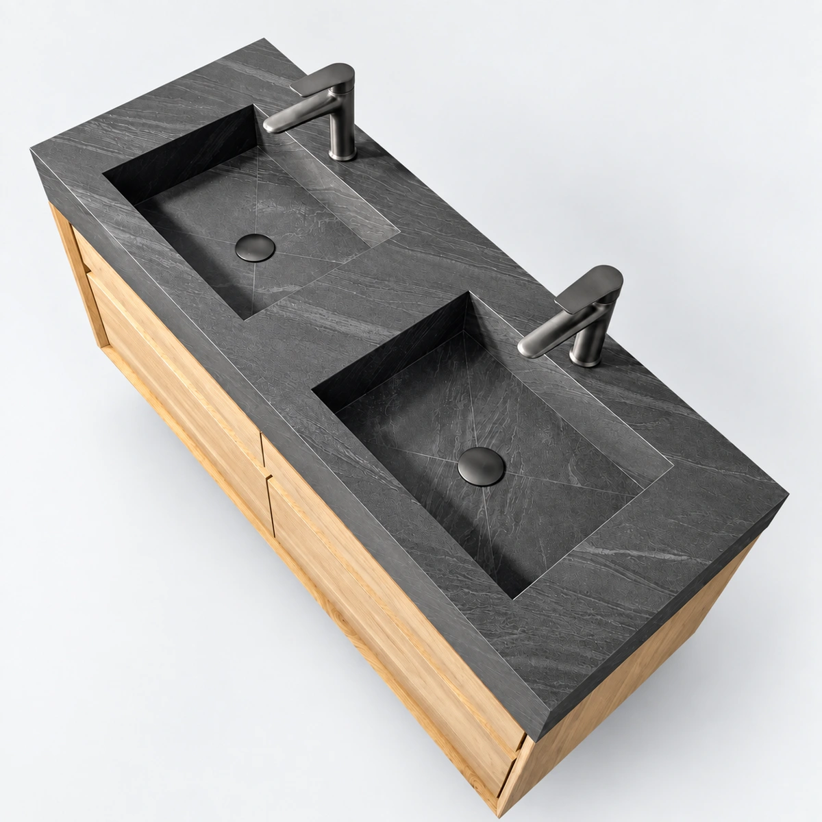 1200mm Sintered Stone Black Basin & Oak Cabinet
