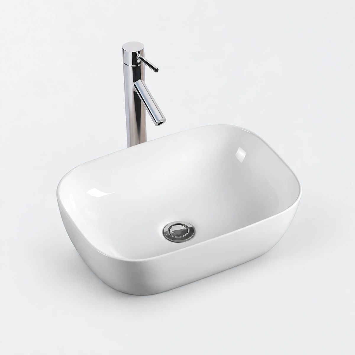 Quartz Rectangle Countertop Basin - White